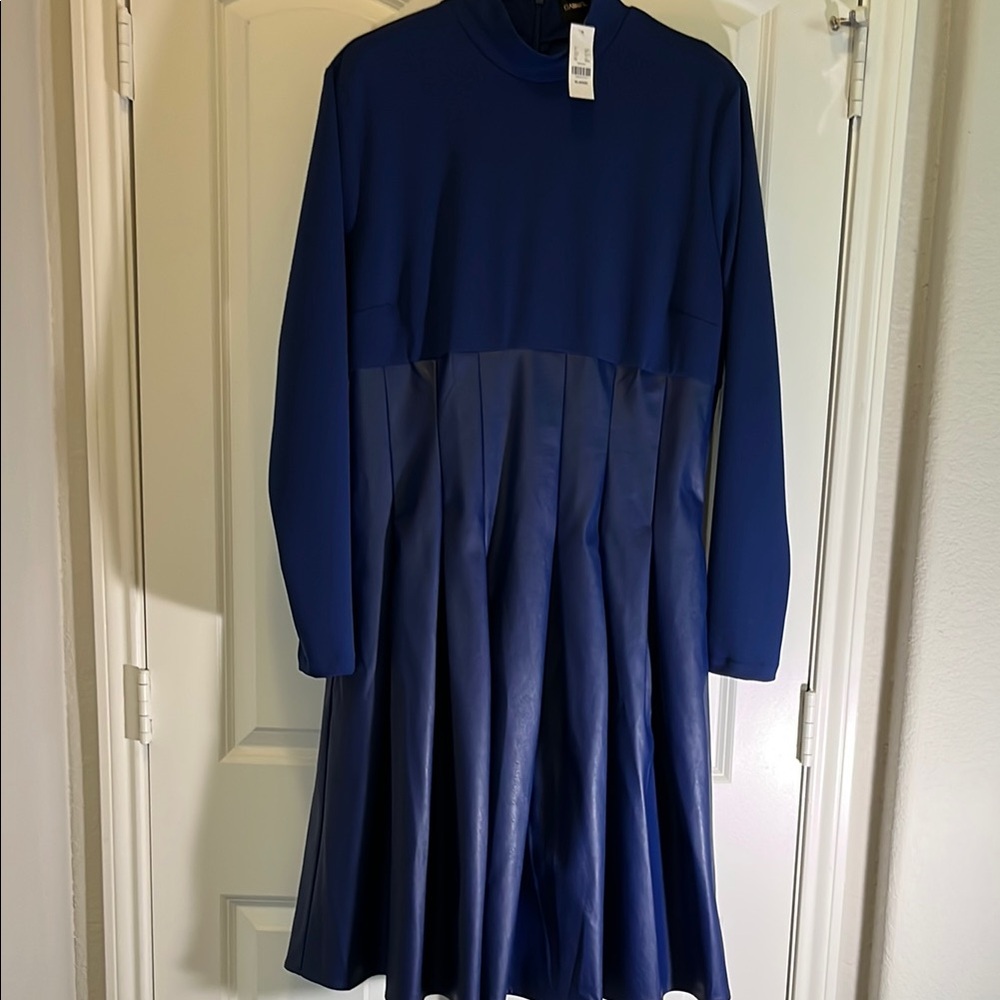 Gabrielle Union Faux Leather Mock Elegant Blue Dress
